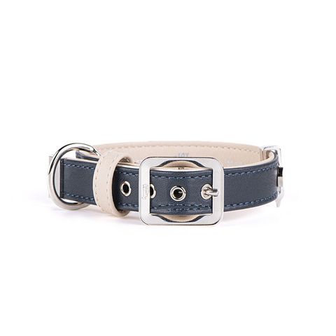 My Family Hermitage Leather Collar Dark Blue & Cream Med