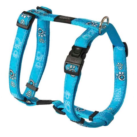 Rogz Fancy Dress H-Harness Turquoise Paws Lge