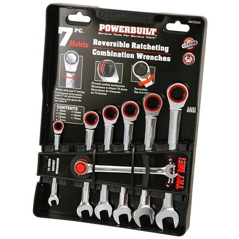 POWERBUILT 7PC METRIC REVERSIBLE GEAR SPANNER SET