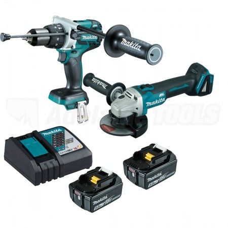 MAKITA 18V CORDLESS BRUSHLESS 2PC HAMMER DRILL / ANGLE GRINDER KIT