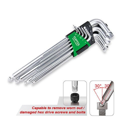 HEX KEY WRENCH SET 9PCS EXTRA LONG TYPE BALL POINT (EXTRACTOR)