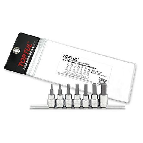 TOPTUL 3/8" HEX BIT SOCKETS ON RAIL 7PC