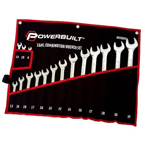POWERBUILT 16PC METRIC RING AND OPEN-END SPANNER SET – MIRROR POLISHED