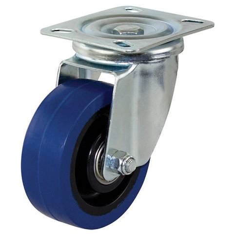 RICHMOND 100mm SWIVEL PLATE CASTOR BLUE RUBBER WHEEL 150kg