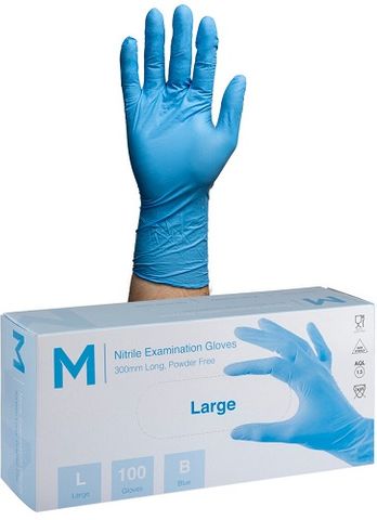 NITRILE LONG CUFF GLOVES, BLUE,300MM CUF