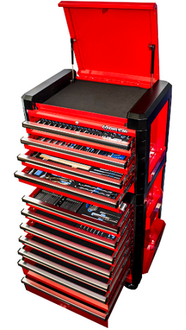 KING TONY 352 PCE TOOL SET (MET & IMP) IN 4 DRAW BOX & 7 DRAW ROLL CAB - SS TRIM