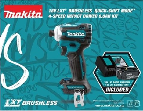 MAKITA BLUE C/LESS BL IMPACT 18V + 1 x 6.0A.H BATTERY + 1 X DC18RC RAPID