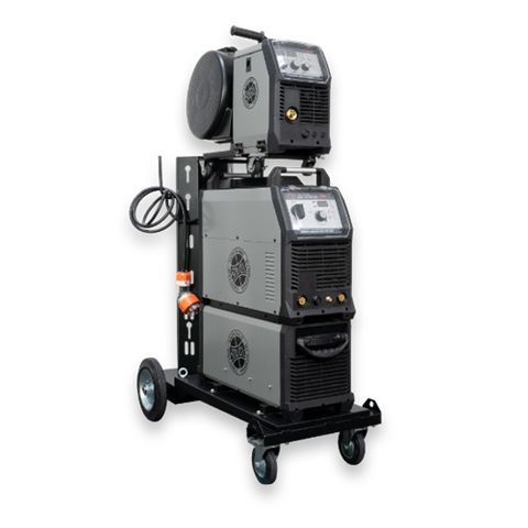 STRATA 350A Three Phase Synergic Inverter MIG/ARC/TIG Welder with Industrial Trolley, Wire Feeder & Storage