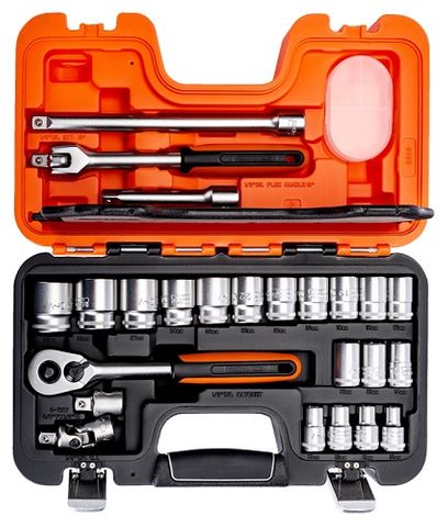 BAHCO  1/4" AND 3/8" SQUARE DRIVE SOCKET SET WITH METRIC HEX PROFILE AND RATCHET