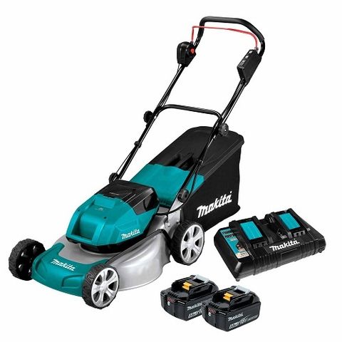 MAKITA 18VX2 BRUSHLESS 460MM 18" METAL DECK SELF-PROPELLED LAWN MOWER 5AH KIT