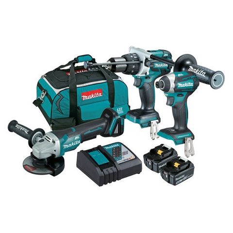 MAKITA 18V LXT BRUSHLESS 3-PIECE HAMMER DRILL / IMPACT DRIVER / GRINDER KIT