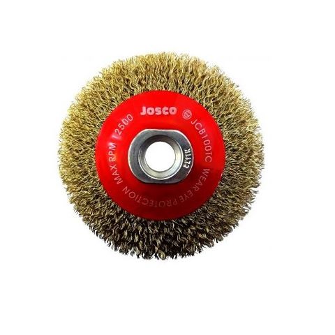 JOSCO 100MM BRASS COATED TYRE CORD STEEL CRIMPED BEVEL BRUSH