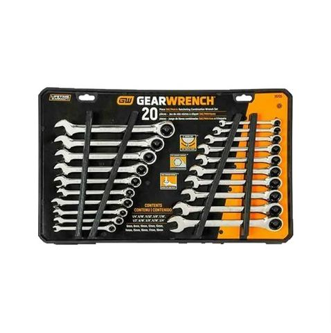 GEARWRENCH 20PCE METRIC/SAE COMBINATION RATCHETING WRENCH SET