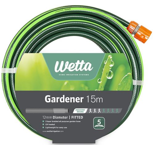 WETTA 12MM X 15M FITTED GARDENER HOSE