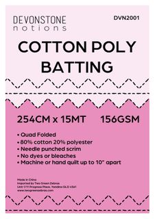 BATTING COTTON POLY 80/20 254CM 156GSM 15MT