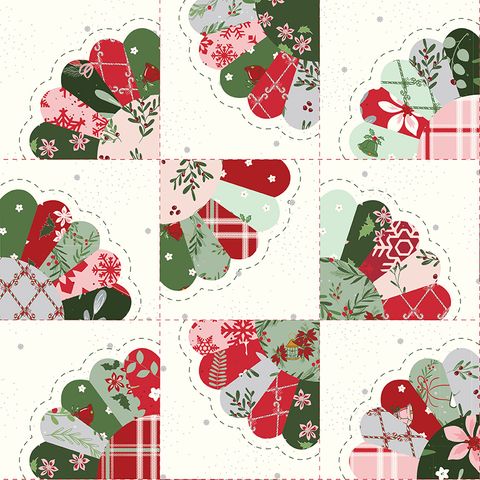 MISTLETOE & HOLLY DRESDEN FAN CHEATER PRINT CLOUD