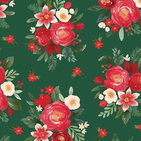 CHARMING CHRISTMAS 107/108" WIDE BACK FLORAL GREEN