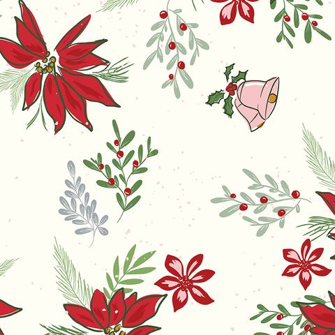 MISTLETOE & HOLLY 107/108" WIDE BACK FLORAL CLOUD