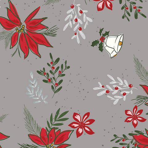 MISTLETOE & HOLLY 107/108" WIDE BACK FLORAL GRAY