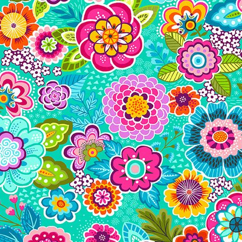 REVIVAL FLORAL BRIGHT TEAL