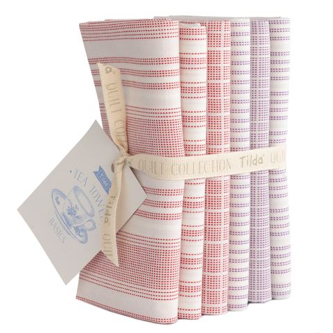 TILDA WOVEN TEA TOWEL FQ BUNDLE RED/PLUM