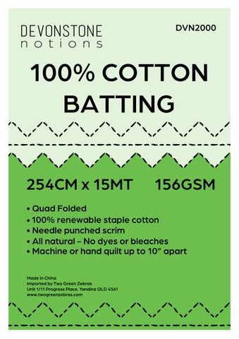 BATTING COTTON 100% 254CM 156GSM 15MT