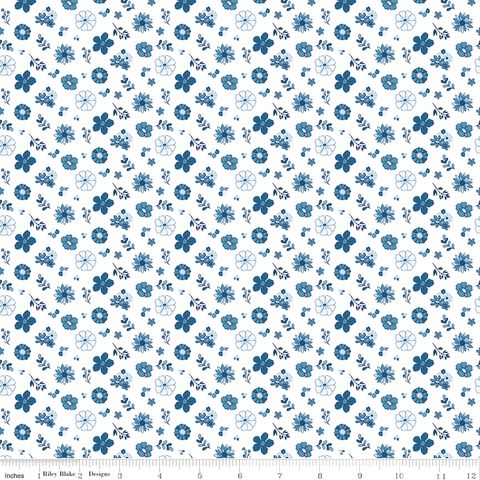 BLUE BLOOMS & THREADS  FLORAL WHITE