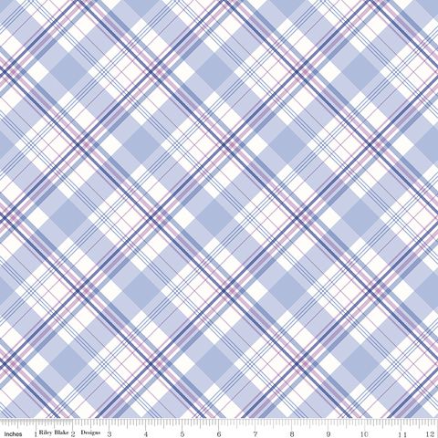 HYDRANGEAS IN THE GARDEN PLAID BLUE