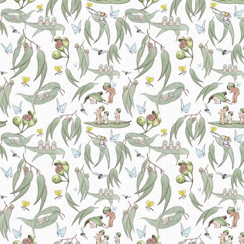 MAY GIBBS GARDEN PLAYTIME MUSLIN WHITE