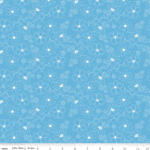 PAINTED PETALS OUTLINED FLOWERS BLUE