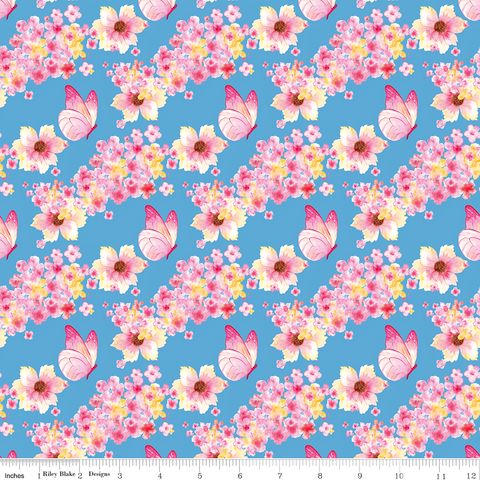PAINTED PETALS BUTTERFLY FLORAL BLUE