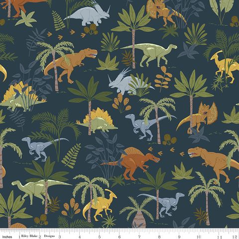 FLANNEL CRETACEOUS JUNGLE DINOS NAVY