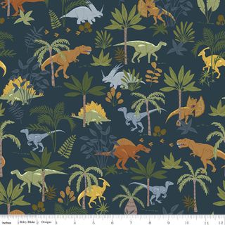 FLANNEL CRETACEOUS JUNGLE DINOS NAVY
