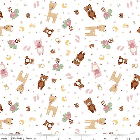 FLANNEL BABY GIRL ANIMAL TOSS WHITE
