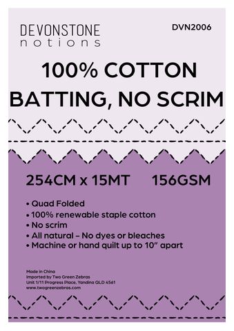 BATTING COTTON 100% 254CM 156GSM 15MT