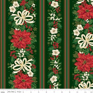 POINSETTIAS AT CHRISTMAS BORDER STRIPE GREEN FOIL