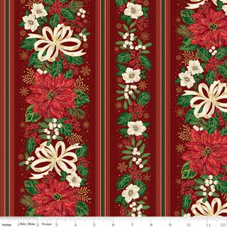 POINSETTIAS AT CHRISTMAS BORDER STRIPE RED FOIL
