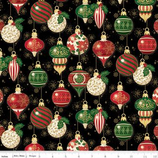 POINSETTIAS AT CHRISTMAS ORNAMENTS BLACK FOIL