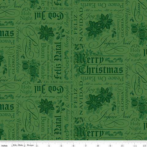 POINSETTIAS AT CHRISTMAS TEXT GREEN