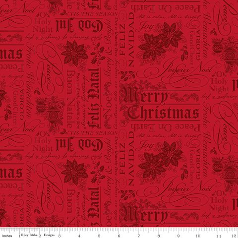 POINSETTIAS AT CHRISTMAS TEXT RED