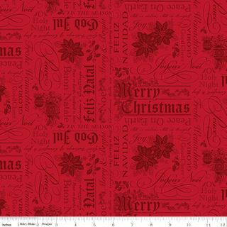 POINSETTIAS AT CHRISTMAS TEXT RED