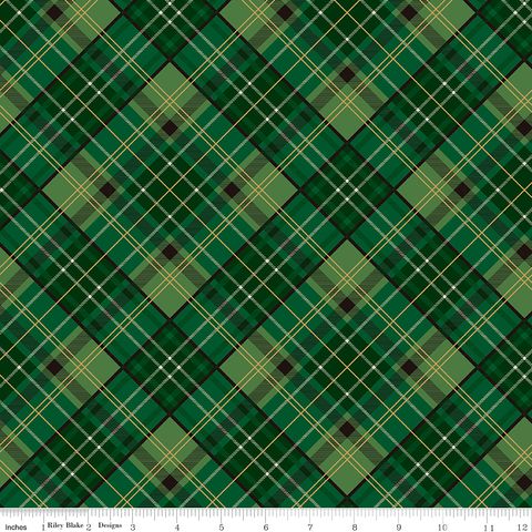 POINSETTIAS AT CHRISTMAS PLAID GREEN FOIL