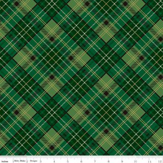 POINSETTIAS AT CHRISTMAS PLAID GREEN FOIL