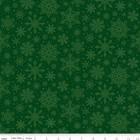 POINSETTIAS AT CHRISTMAS SNOWFLAKES GREEN