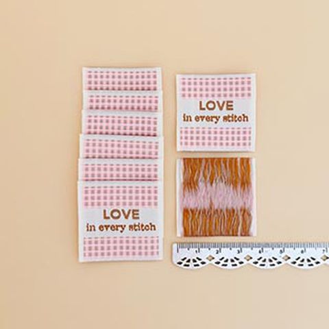MINKI KIM PINK CHECK LOVE WOVEN LABELS