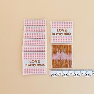 MINKI KIM PINK CHECK LOVE WOVEN LABELS