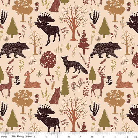 FLANNEL INTO THE WOODS ANIMALS CREAM