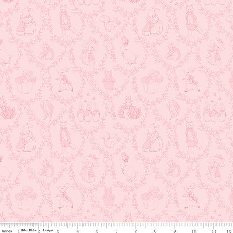 FLANNEL PETER RABBIT & FRIENDS TOILE PINK