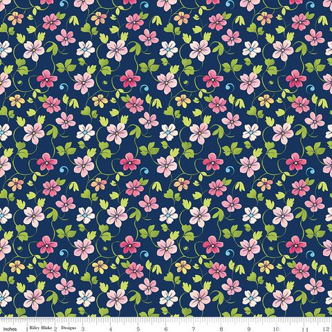 PEONIES & PEARS BLOSSOMS NAVY