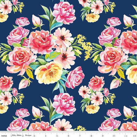 PEONIES & PEARS MAIN NAVY